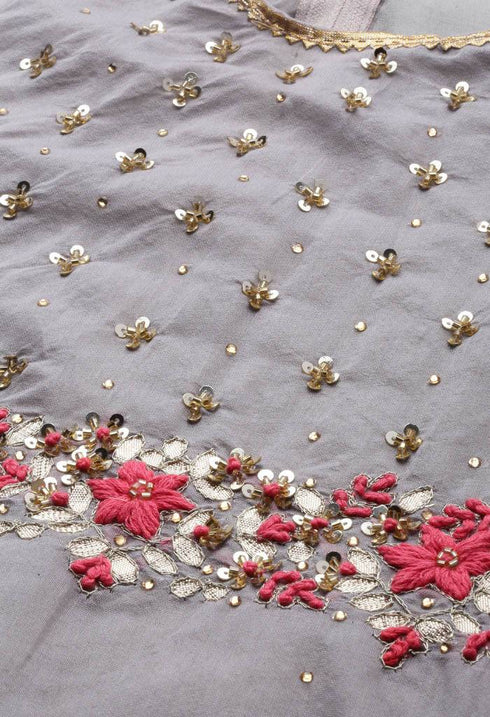 Baby Pink chanderi silk Embroidered Unstitched Salwar Suit Material - Rajnandini