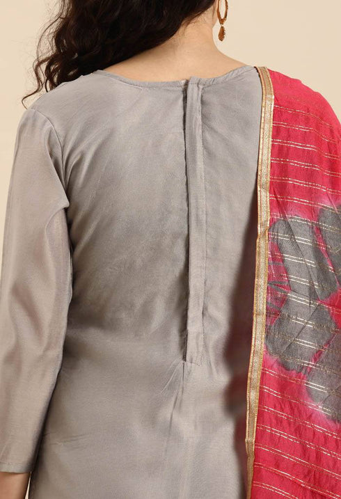 Baby Pink chanderi silk Embroidered Unstitched Salwar Suit Material - Rajnandini