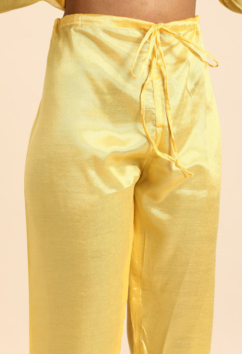 Yellow chanderi silk Embroidered Unstitched Salwar Suit Material