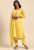 Yellow chanderi silk Embroidered Unstitched Salwar Suit Material