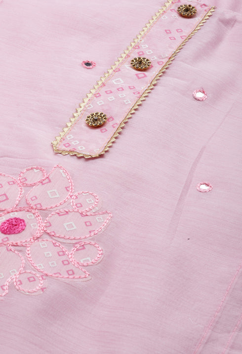 Pink chanderi silk Embroidered Unstitched Salwar Suit Material