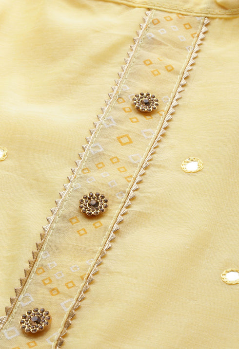 Yellow chanderi silk Embroidered Unstitched Salwar Suit Material