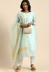 Sky Blue chanderi silk Embroidered Unstitched Salwar Suit Material