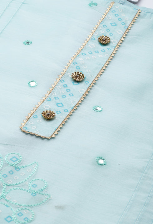 Sky Blue chanderi silk Embroidered Unstitched Salwar Suit Material