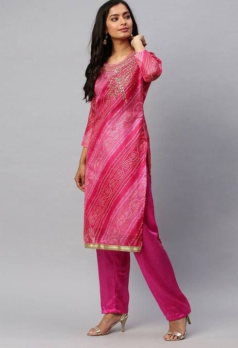 Pink Silk Kota Cotton embellished Unstitched Salwar Suit Material