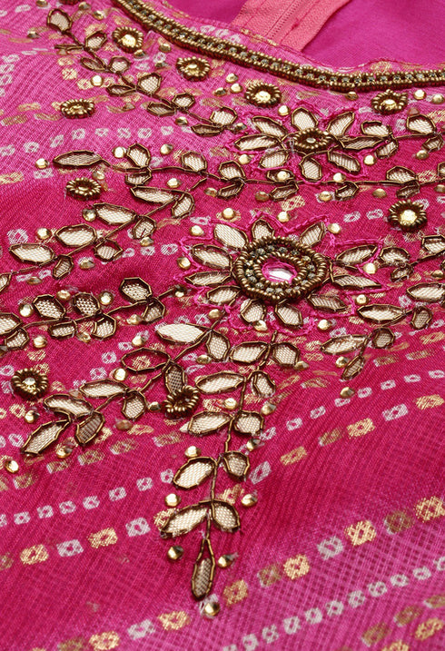 Pink Silk Kota Cotton embellished Unstitched Salwar Suit Material