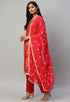 Red And Orange Silk Kota Cotton embellished Unstitched Salwar Suit Material