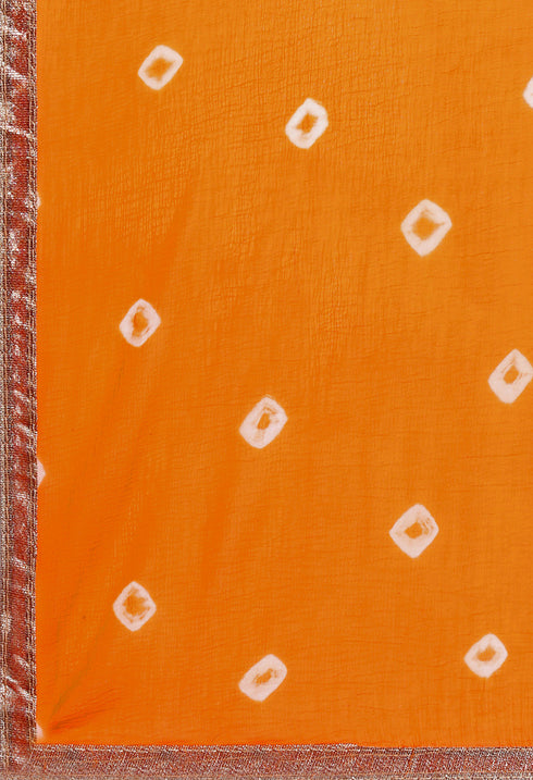 Orange Silk Kota Cotton Hand Work Unstitched Salwar Suit Material