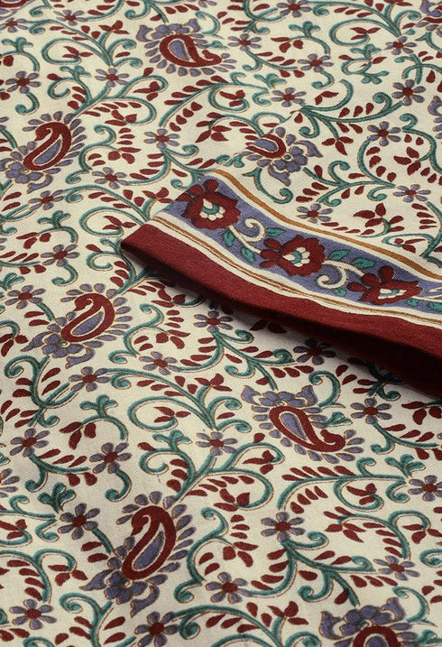 White And Maroon Pure Jaipuri Cambric Cotton Printed Unstitched Salwar Suit Material