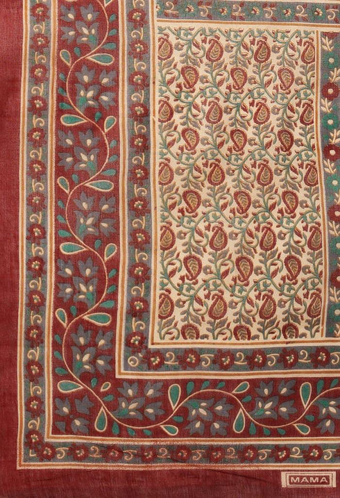 White And Maroon Pure Jaipuri Cambric Cotton Printed Unstitched Salwar Suit Material