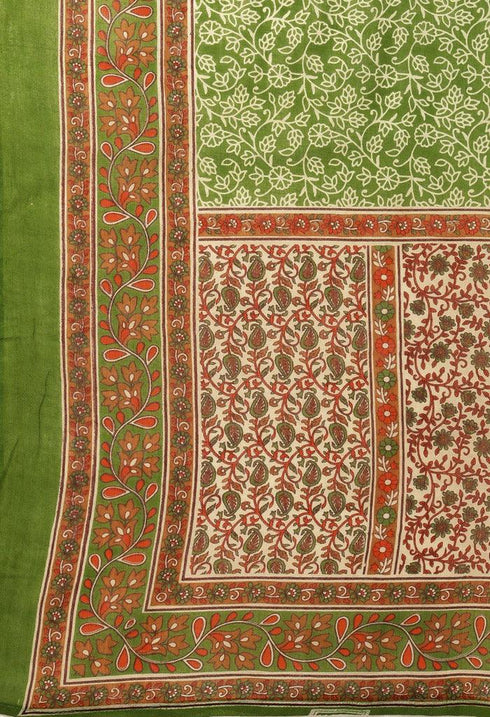White And Green Pure Jaipuri Cambric Cotton Printed Unstitched Salwar Suit Material
