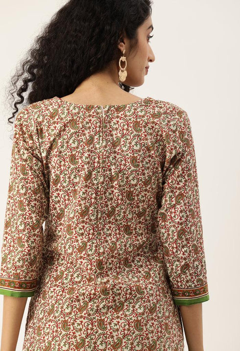 White And Green Pure Jaipuri Cambric Cotton Printed Unstitched Salwar Suit Material