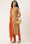 White And Orange Pure Jaipuri Cambric Cotton Printed Unstitched Salwar Suit Material