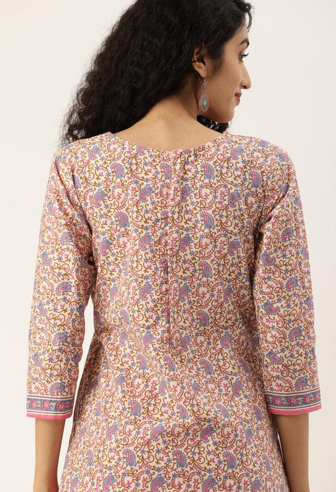 White And Pink Pure Jaipuri Cambric Cotton Printed Unstitched Salwar Suit Material