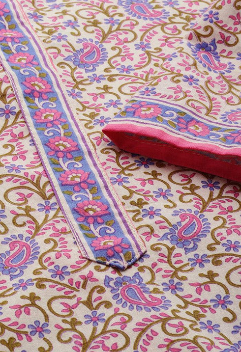White And Pink Pure Jaipuri Cambric Cotton Printed Unstitched Salwar Suit Material