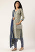White And Blue Pure Jaipuri Cambric Cotton Printed Unstitched Salwar Suit Material