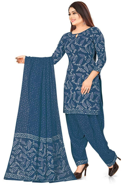 Blue Pure Jaipuri Cambric Cotton Printed Unstitched Salwar Suit Material