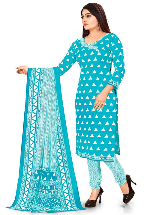 Light Blue Pure Jaipuri Cambric Cotton Printed Unstitched Salwar Suit Material