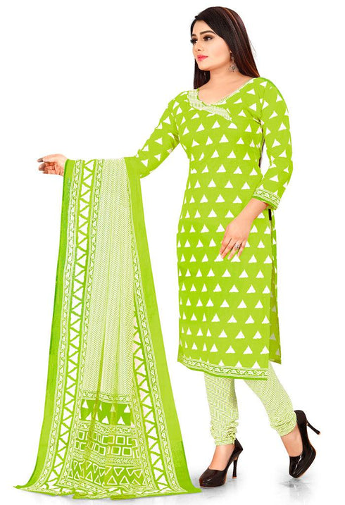 Parrot Green Pure Jaipuri Cambric Cotton Printed Unstitched Salwar Suit Material