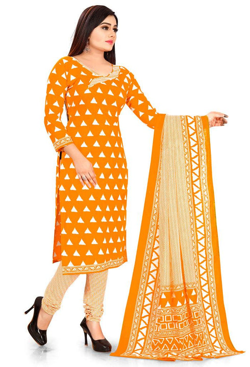 Mustard Pure Jaipuri Cambric Cotton Printed Unstitched Salwar Suit Material