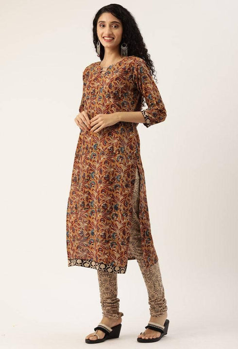 Brown Pure Cambric Cotton Printed Unstitched Salwar Suit Material