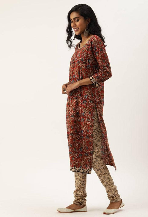 Beige Pure Jaipuri Cambric Cotton Printed Unstitched Salwar Suit Material