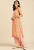 Mustard And Peach Pure Cambric Cotton Printed Unstitched Salwar Suit Material