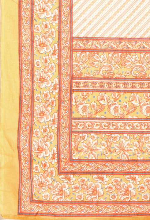 Mustard And Peach Pure Cambric Cotton Printed Unstitched Salwar Suit Material