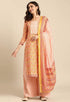 Mustard And Peach Pure Cambric Cotton Printed Unstitched Salwar Suit Material