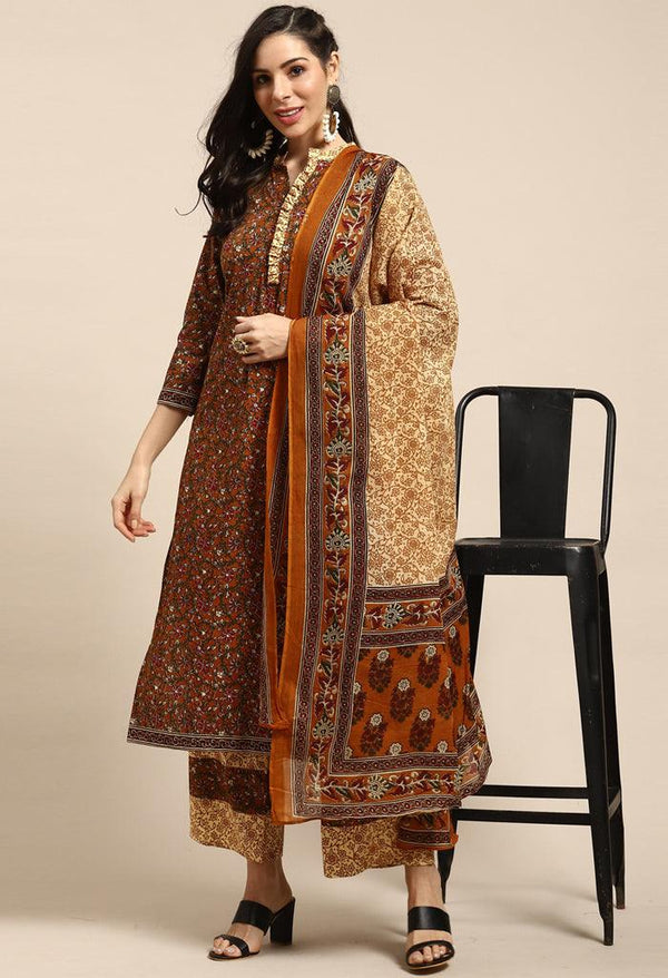 Mustard Pure Cambric Cotton Printed Unstitched Salwar Suit Material