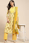 Beige And Yellow Pure Cambric Cotton Printed Unstitched Salwar Suit Material - Rajnandini