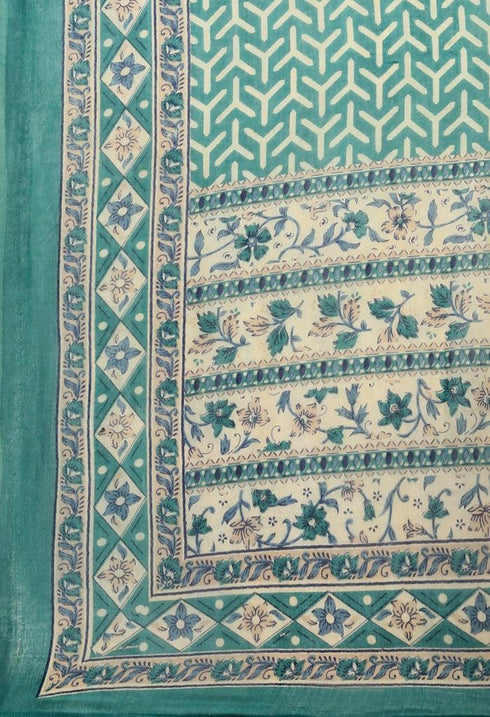 White Pure Cambric Cotton Printed Unstitched Salwar Suit Material