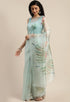 Light Aqua Green Organza Printed Traditional Saree