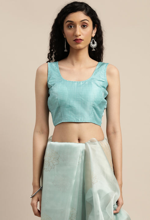 Light Aqua Green Organza Printed Traditional Saree