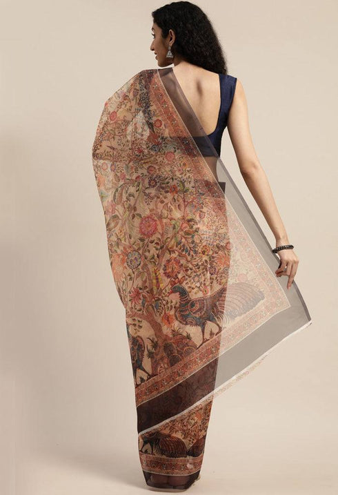 Beige Organza Printed Traditional Saree - Rajnandini