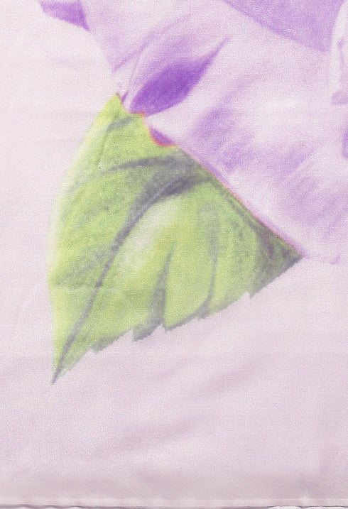 Off-White And Purple Organza Digital Floral Printed Traditional Saree