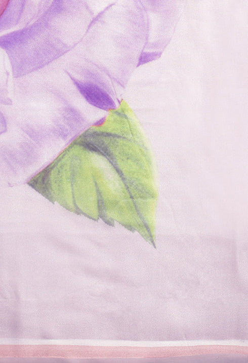 Off-White And Purple Organza Digital Floral Printed Traditional Saree