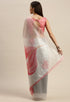 Off-White And Pink Organza Digital Floral Printed Traditional Saree