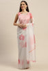 Off-White And Pink Organza Digital Floral Printed Traditional Saree
