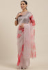 Grey And Pink Organza Digital Floral Printed Traditional Saree