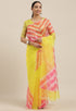 Yellow And Pink Organza Digital Floral Printed Traditional Saree