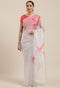 Light Grey And Pink Organza Digital Floral Printed Traditional Saree