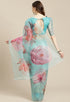 Turquoise Organza Digital Floral Printed Traditional Saree