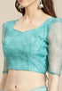 Turquoise Organza Digital Floral Printed Traditional Saree