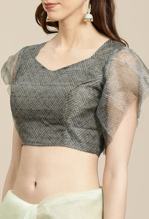 Pista Green Organza Digital Floral Printed Traditional Saree