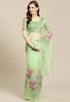 Green Organza Digital Floral Printed Traditional Saree