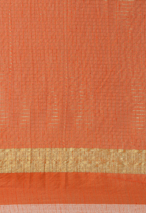 Orange kota Doria Cotton Plain Traditional Saree