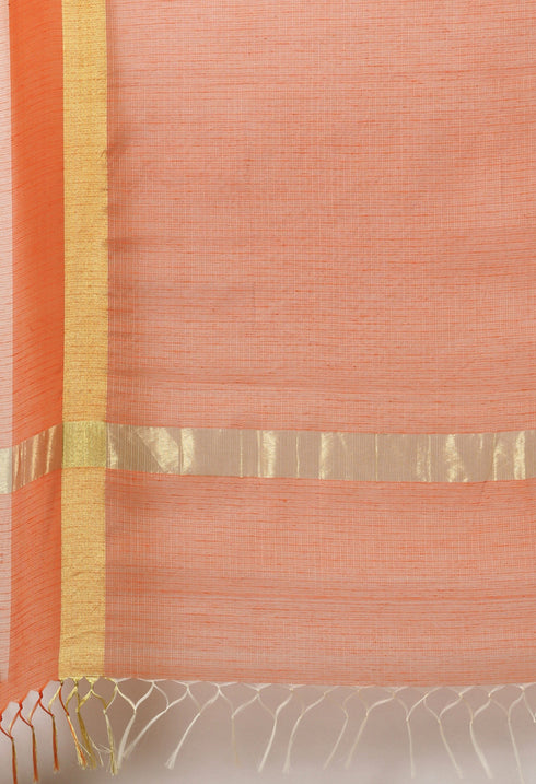 Orange kota Doria Cotton Plain Traditional Saree