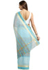 Sky Blue kota Doria Cotton With Multicolored Striped Printed Traditional Saree