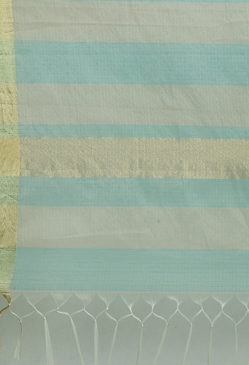 Turquoise & Beige kota Doria Cotton Printed Traditional Saree
